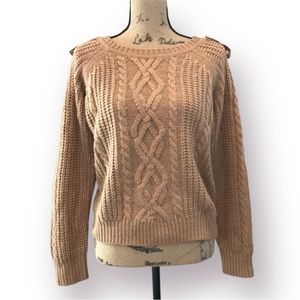 WORTHINGTON Cableknit Fisherman Sweater Tan Cropped Large